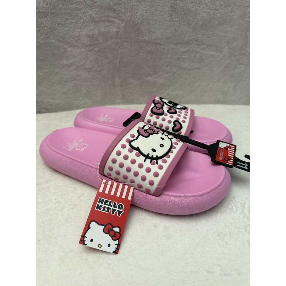 Hello Kitty Women’s Pink Slide Sandals Size 11 Sanrio Polka Dot Slip On